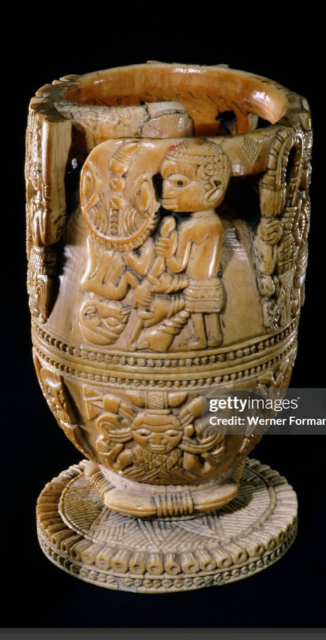 Lidded Vessel — Yoruba peoples, Owo group, 17th–18th century, ivory with wood or coconut-shell inlay